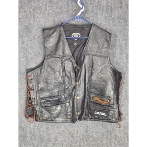 Harley Davidson Diamond Plate‎ Buffalo Leather Vest Patches Biker Motorcycle 3XL